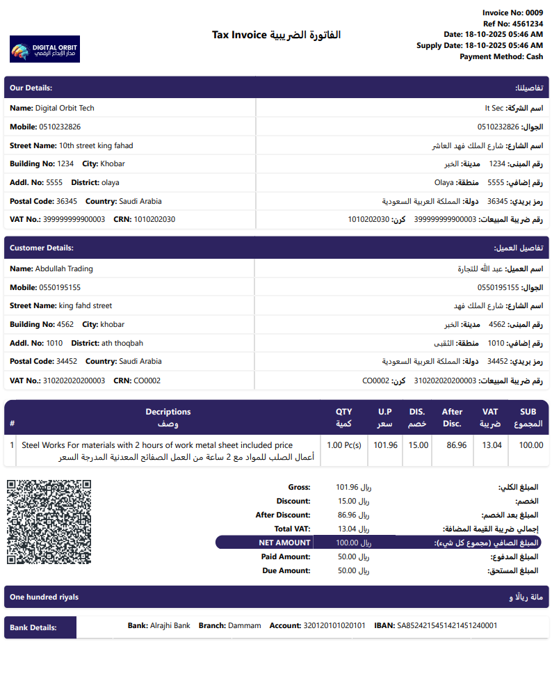 ZATCA Compliant Tax Invoice Sample